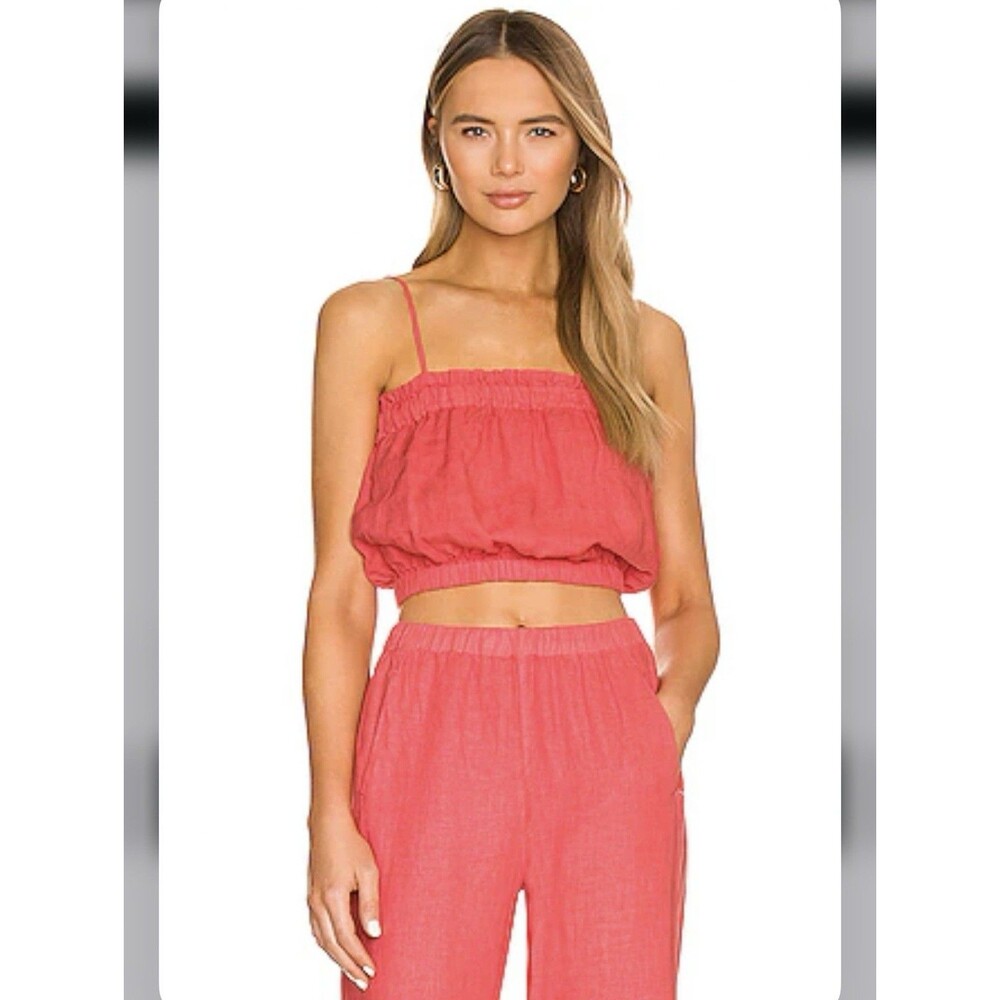 NWT Velvet by Graham & Spencer Pink Bellamy Cami  Crop Top Linen Shirt Size M
